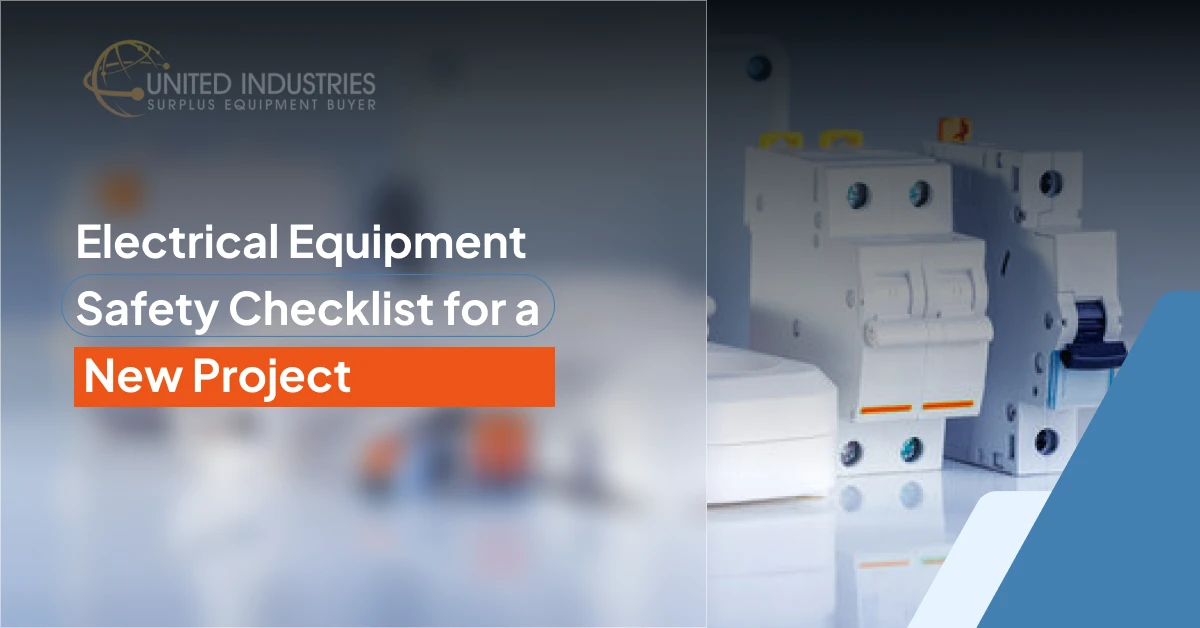Electrical equipment safety checklist graphic with circuit breakers and United Industries branding